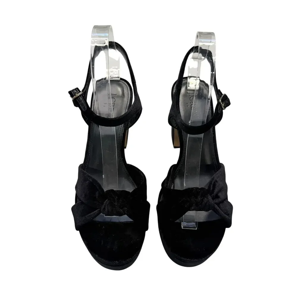 J.Crew Black Velvet Platform Heels Women’s 8 Block Heel Ankle Strap Sandals